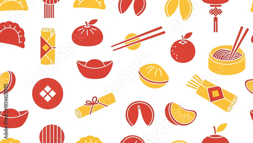 Vibrant Chinese New Year Vector Pattern Festive Asian Culture Symbols for Lunar Celebrations Background Design