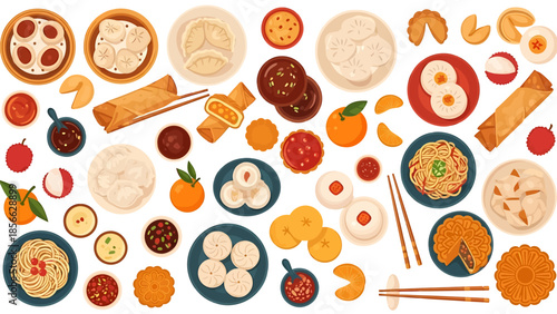 Delicious Chinese Food Assortment and Culinary Delights Top-Down View