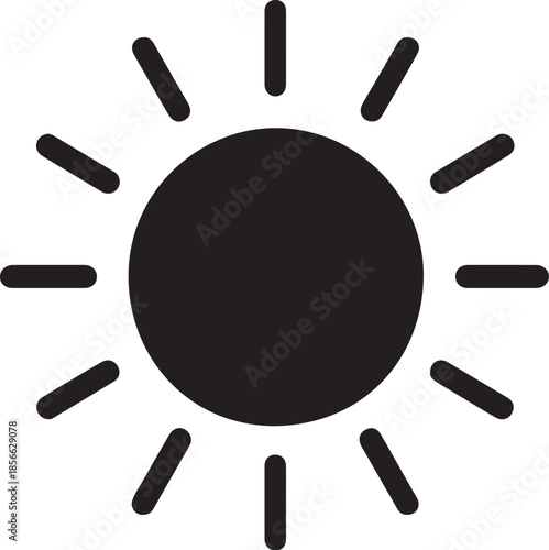 PrintSun icon silhouette, simple sunshine vector illustration on orange background