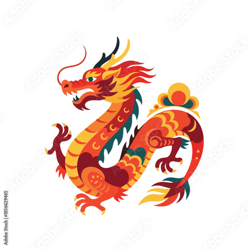 Majestic and vibrant illustration of a traditional Chinese dragon, rendered with intricate details, symbolizing strength, good fortune, and cultural heritage for festive designs