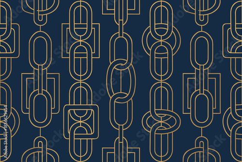 Pattern design featuring linked geometric shapes on a dark background with a repetitive layout suitable for various uses