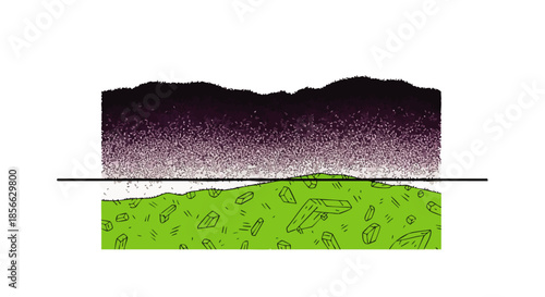 Illustration depicts a cross-section of soil layers with a dark upper stratum and a vibrant green lower layer.