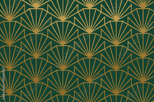 Art deco pattern with green background and gold design that creates a visual appeal for home decor ideas