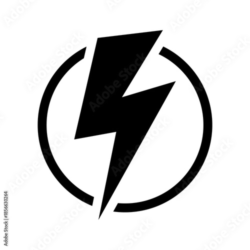 Lightning Bolt in Circle Icon, Energy Symbol. Electric Power Icon.