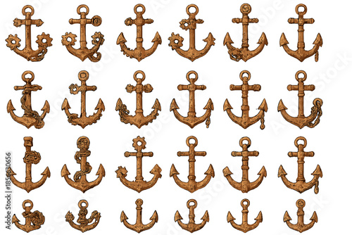 Collection of various anchor designs arranged in a grid pattern showing different styles and details in a uniform layout