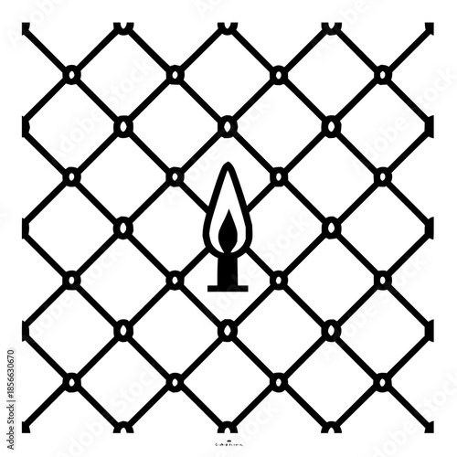 Candle flame burning bright behind a wire fence security illustration stock vector graphic clip art image