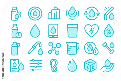 Icons representing water-related concepts in a simple and clear design for various uses in digital media or print materials