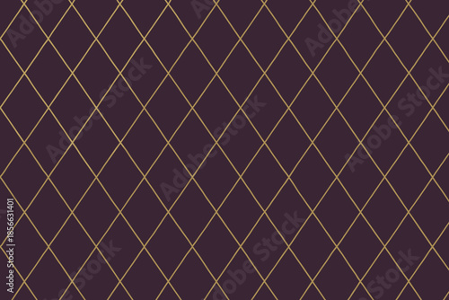 Pattern of diamond shapes in gold lines on a dark purple background for design and decoration