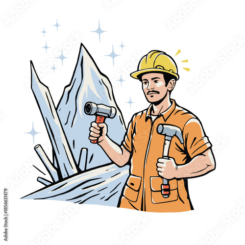 Male Tradesman in Safety Gear Pointing Forward with Confidence

