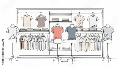 Mannequins and racks displaying assorted casual tshirts.