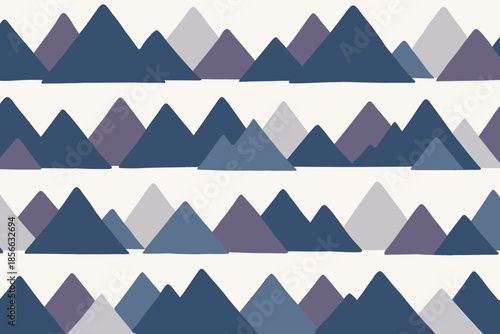 Bright geometric mountain patterns fill the scene with varying shades and shapes across the canvas in this artwork