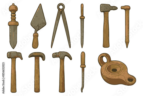 Collection of common tools arranged in a flat layout for reference and educational purposes