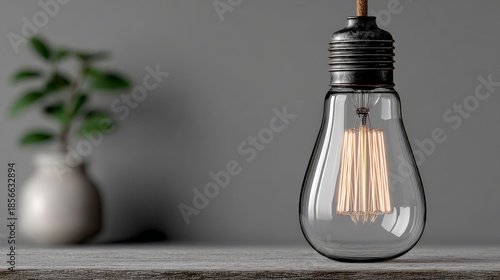 Illuminating Innovation: A close-up shot of a vintage light bulb, exuding a warm glow and suspended against a softly blurred background, symbolizing creativity and the spark of ideas. 