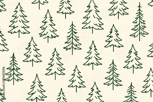 Forest trees pattern on light background with green outlines visible in a repetitive design suitable for various uses