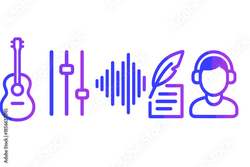 Music creation tools showcase different elements of sound and artist engagement in a colorful design