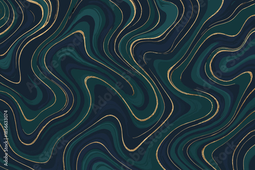 Colorful abstract design with green and gold lines flowing to create a pattern for use in various projects and backgrounds