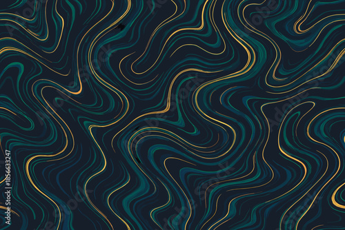 Wavy lines create a pattern with dark background and bright accents in abstract design