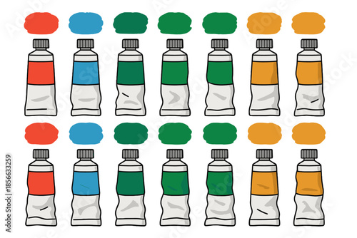 Various tubes of paint with colorful swatches displayed on a white background for artistic purposes