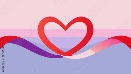 Colorful heart design with vibrant waves, minimalist style, happy mood