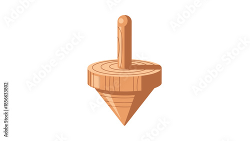 A wooden top spinning on its axis, showcasing its intricate design and balance in a static illustration.