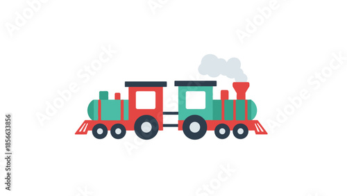 Vintage Train Traveling Through Countryside Landscape with Steam Engine