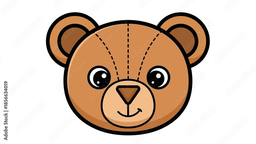 Fototapeta premium A cartoon bear face illustration on a white background viewed from the front