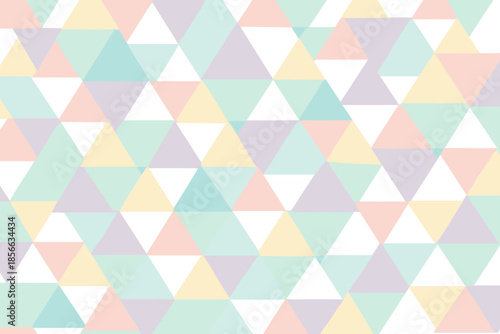 Colorful pattern of triangles on a light background filled with pastels and diverse shapes