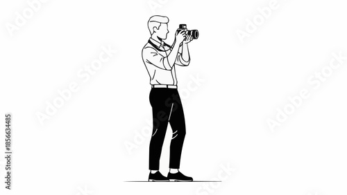 Man holding a camera and taking a photo illustration.