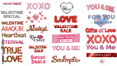 Collection of heartfelt valentine day typography and promotional elements