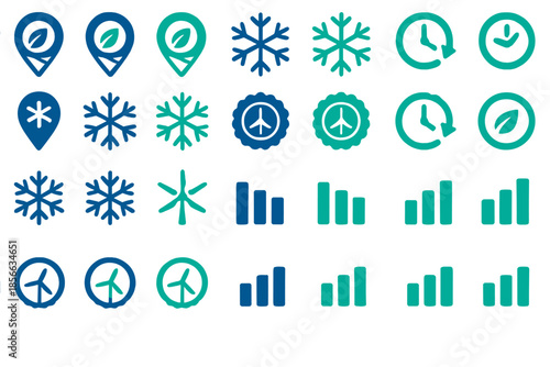 Symbols showing types of weather, travel, and time, suitable for various design projects and applications