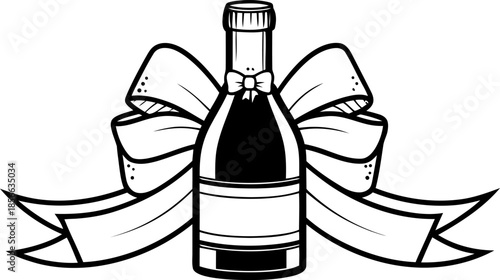 Celebration Bottle with Ribbon and Bow - Vector Illustration for Festive Occasions