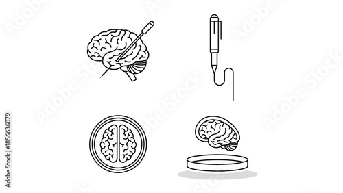 Neuroscience brain research and medical procedure icons