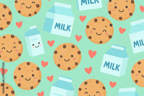 Cookies and milk pattern design for fun and playful decorations in children's spaces