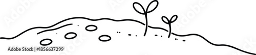 Seedling Sprout Growing from Soil Minimal Line Art Nature Growth Concept