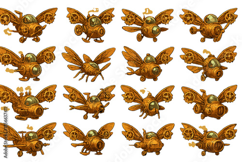 Collection of flying machines with insect features in a detailed art style made for creative projects