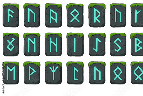Runes on stone tablets display ancient symbols used in Norse culture for communication and writing in a modern design setting