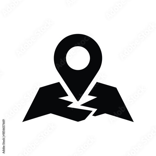 Simple black and white map marker icon representing location pinpointing