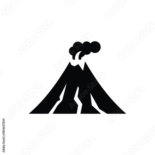 A simple black and white illustration of an erupting volcano icon