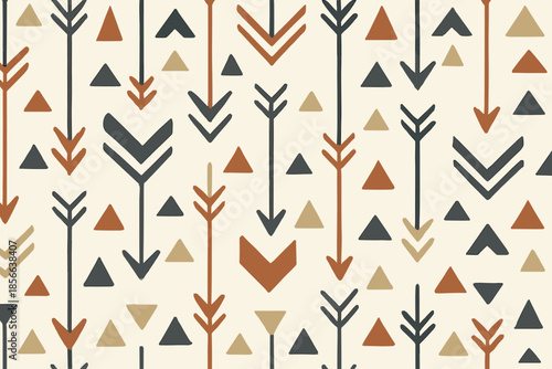 Patterns of arrows and triangles in various colors on a light background in a modern design setting