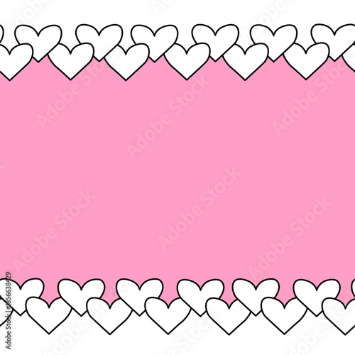 hearts Valentine's Day Frame seamless horizontal border. Vector graphic line black and white illustration. Banner, poster, wrapping paper, sticker, print, modern textile design.