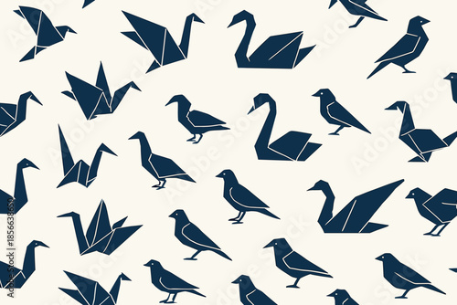 Paper birds in varied designs created with origami techniques on a light background