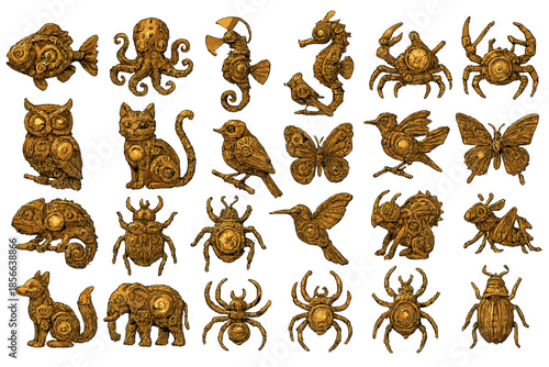 Unique metal animal figures showcase intricate designs and craftsmanship in various shapes and sizes