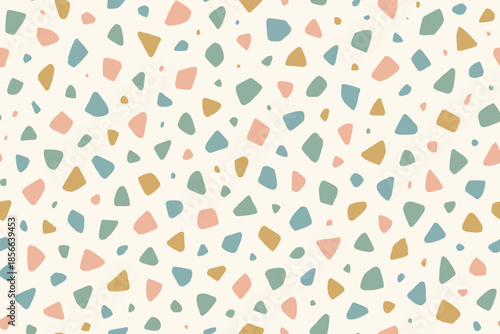 Colorful shapes scattered across a light background create a playful pattern for design projects