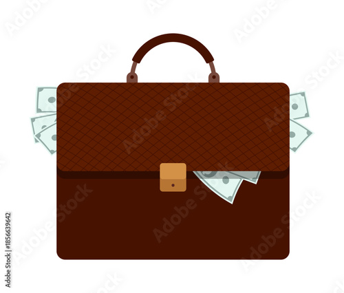 Official briefcase filled with money for accepting a bribe. Simple flat vector isolated on white background