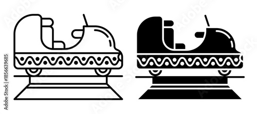 Line icon. Roller coaster cabins ready for amusement park visitors to board. Simple black and white vector isolated on white background