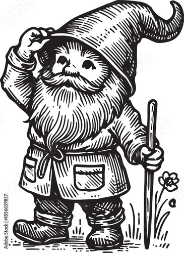 Gnome with Beard and Hat Standing.