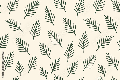 Green leaf pattern on a light background with random placement of leaves throughout the design