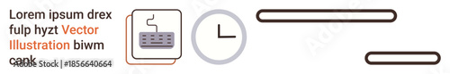 Time tracking, task scheduling, productivity tools, workflow management, digital platforms, goal setting. Clock icon, lines and textual elements. Time tracking and task scheduling concept