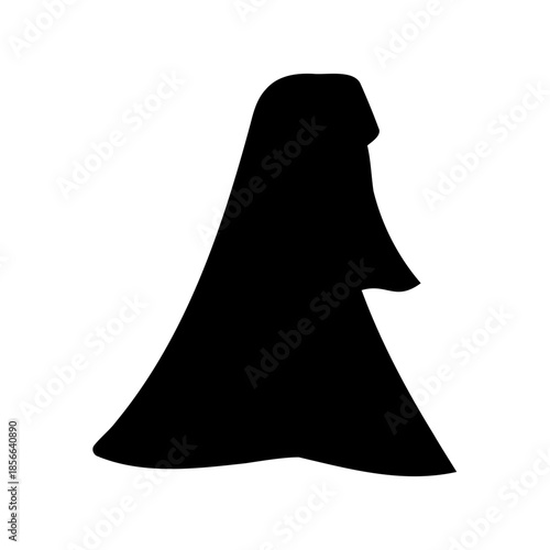 A Black Silhouette of a Woman Wearing a Niqab Against White Background