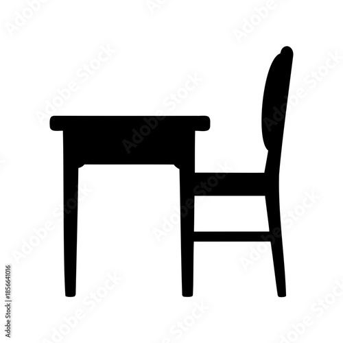 Silhouette Illustration of a Wooden Desk and Chair, Furniture Placement